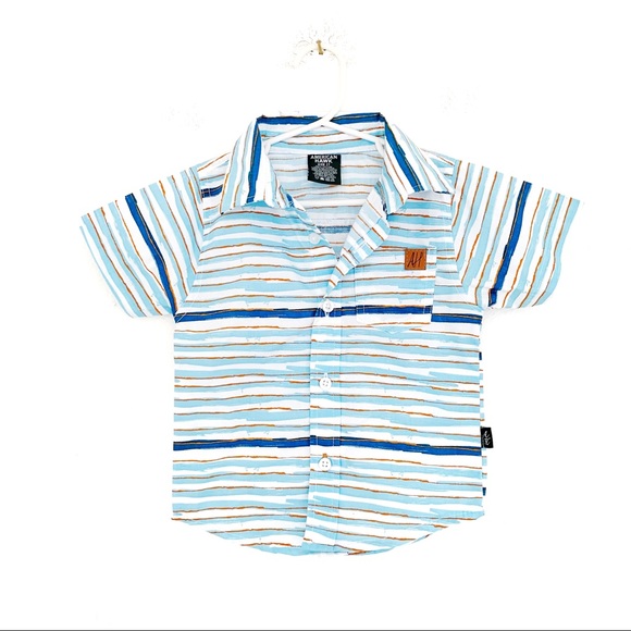American Hawk Boys’ Blue Striped Button Up Polo - Picture 1 of 5